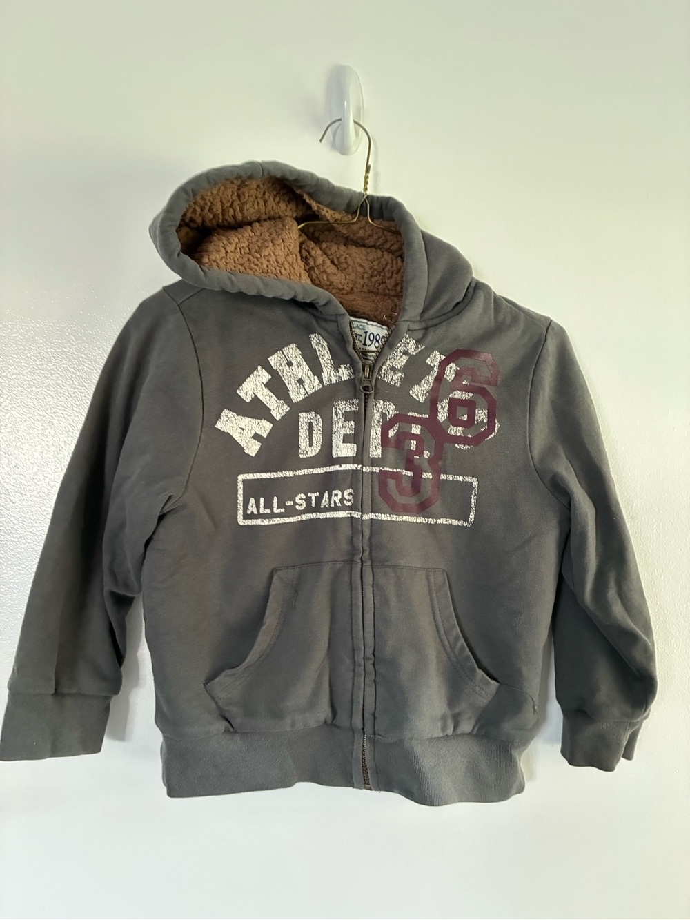 Place Gray Zip-Up Hoodie with Sherpa Lining and Maroon Graphic